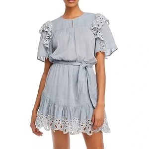 Joie Safia Rufffled Tie Waist Dress in Vintage Chambray Size Small NWT